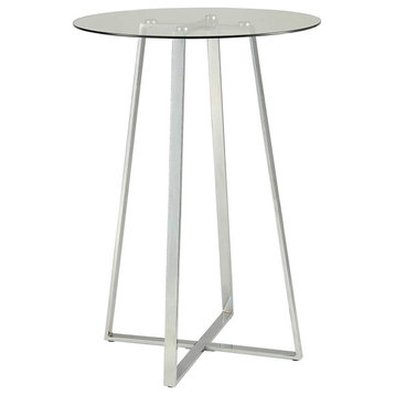 Benzara BM206515 Round Glass Top Metal Frame Bar Table with Angled Legs