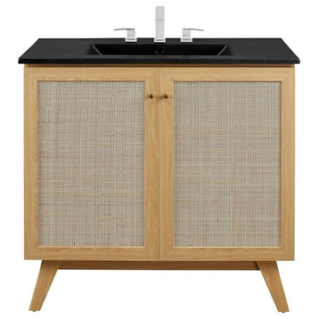 Modway Soma 36" Modern Wood Bathroom Vanity with Adjustable Shelf in Oak/Black
