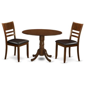 3-Piece Table With 2 Drop Leaves and 2 Chairs, Espresso