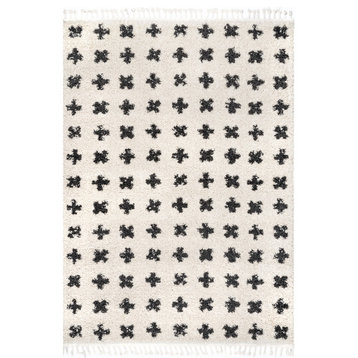 nuLOOM Fatima Cross Cozy Shag Tassel Geometric Area Rug, Off White 4'x6'