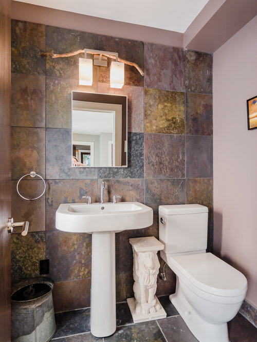 Small Cloakroom Design Ideas, Renovations & Photos with Slate Tiles