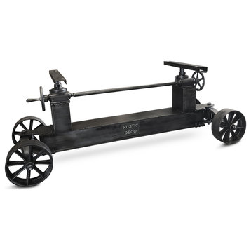 Industrial Trolley Table Desk Base - Iron Wheels - Adjustable Height - DIY