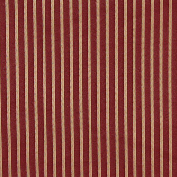 Red And Gold, Thin Striped Woven Upholstery Fabric By The Yard