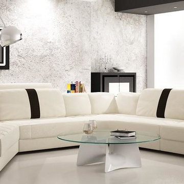 White and Black Bonded Leather Sectional Sofa with Chaise