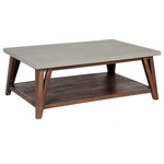 Decor Love - Modern Industrial Coffee Table, Hardwood Base With Shelf and Concrete Coated Top - - Modern, industrial Concrete-coated-topped table with solid wood base and shelf will offer a fresh new look to your living room.