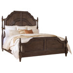 Pulaski Furniture - Revival Row Queen Panel Bed - Create a haven of style and comfort with the Revival Row Queen Panel Bed. Intricate and ornate carvings on the headboard and footboard showcase French and English elements, adding a touch of sophistication to the overall design. The rich brown finish and modern scaling provide versatility and functionality, allowing the bed to blend into various spaces and interior design styles. Unique and visually appealing, this bed exudes timeless charm and becomes a focal point in any living space.