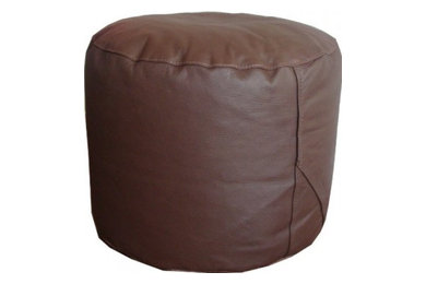 Brown Leather Pouffe Footstool