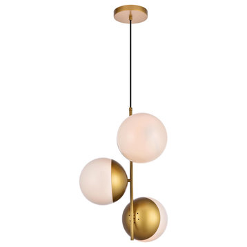 Eclipse 3-Light Pendant, Brass And Frosted White