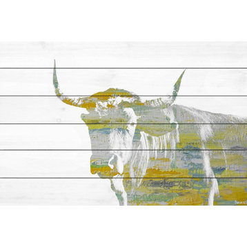"Yellow Steer" Painting Print on White Wood, 18"x12"