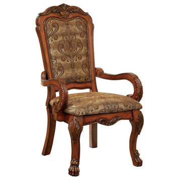 Furniture of America Douglas Fabric Padded Arm Chair in Antique Oak (Set of 2)