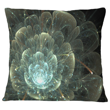 Fractal Flower Blue And Gray Floral Throw Pillow, 18"x18"