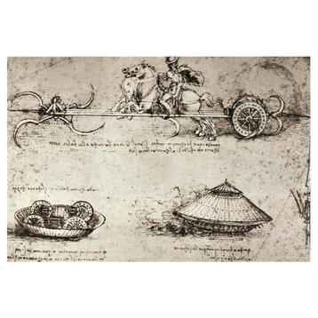 "Military Inventions Sketches" Digital Paper Print by Leonardo Da Vinci, 46"x32"