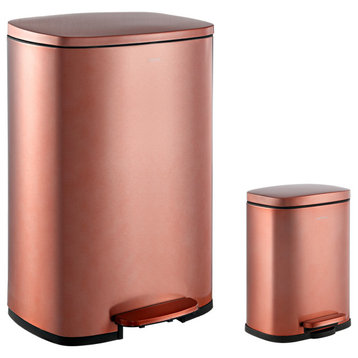 Connor 13-Gallon Trash Can With Soft-Close Lid and Mini Trash Can, Rose Gold