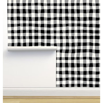 Organic Gingham Black Gray Wallpaper, Sample 12"x8"
