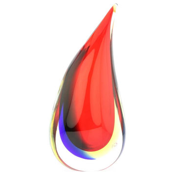 GlassOfVenice Murano Glass Sommerso Wave Vase - Red Blue Amber