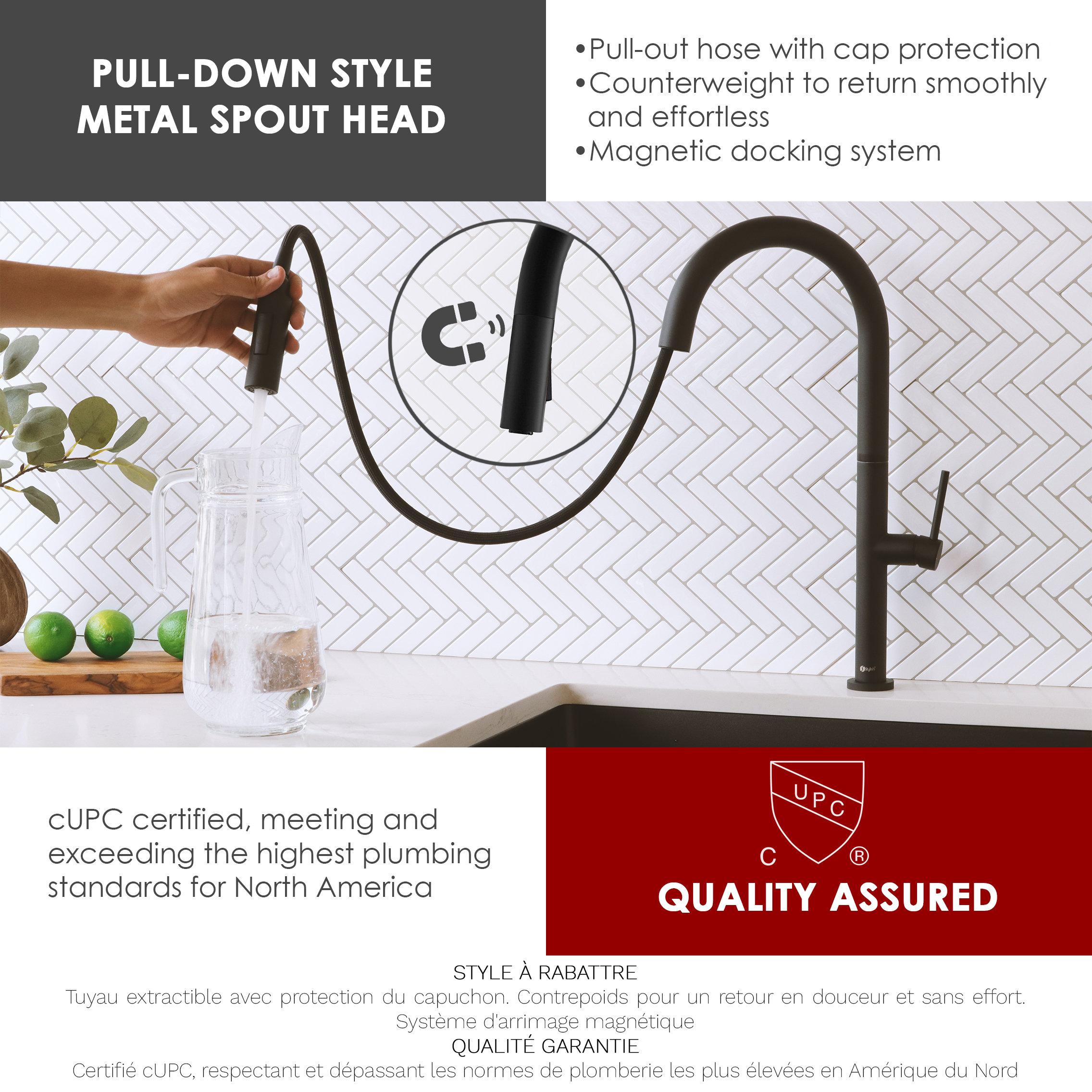 STYLISH Kitchen Sink Faucet Single Handle Pull Down Dual Mode Stainless Steel