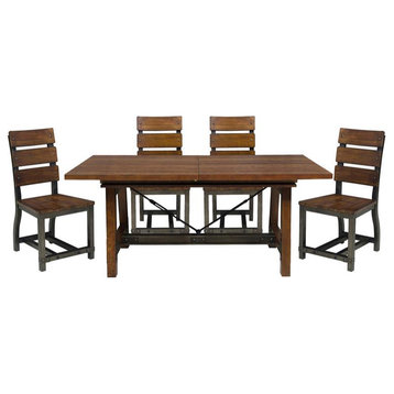 Lexicon Holverson 5-Piece Transitional Wood Dining Set in Rustic Brown/Gunmetal