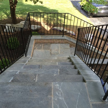 Flagstone Walkway in North Potomac With New Brick Walls & Iron Railings