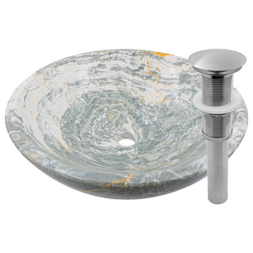 Novatto Blue Onyx Vessel Sink and Drain, Brushed Nickel