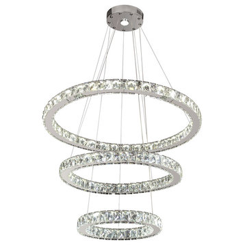 Triple Round Ring LED Clear Crystal Light Fixture, Chrome Frame