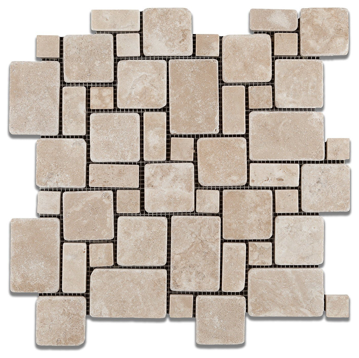 Durango Cream Travertine Tumbled Mini Versailles Mosaic Tile