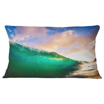 Waves Under Cloudy Sky Seascape Throw Pillow, 12"x20"