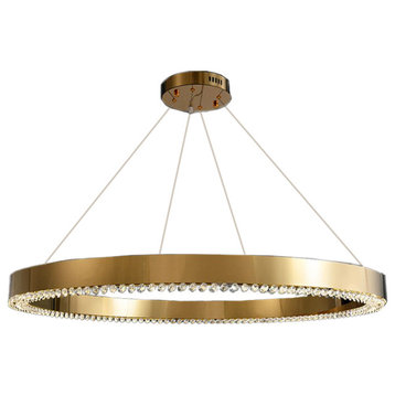 Gold crystal ceiling chandelier for living room, dining room, bedroom, bar, 31.5"