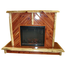 Rustic Indoor Fireplaces Cedar Log Fireplace With Electric Insert