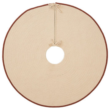 Cozy Wool Trimmed  Holiday Tree Skirt, Natural 50”x50”