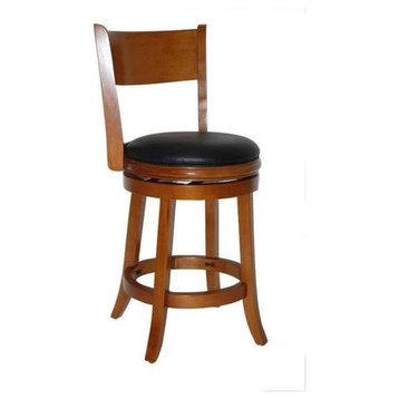 Bowery Hill 25.5" Wood & Faux Leather Swivel Counter Stool in Fruitwood Brown