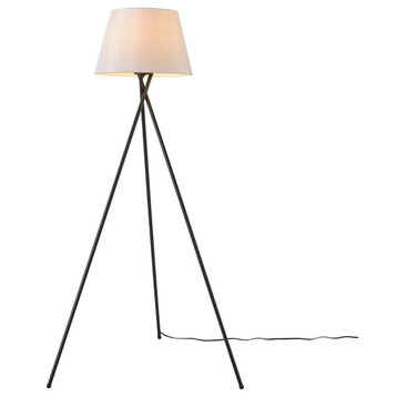 Matte Black Floor Lamp With White Linen Shade