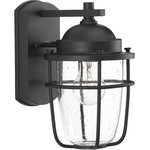 Progress Lighting - Holcombe Wall Lantern - A nautical-inspired collection ideal for a variety of exteriors, including Coastal, Transitional and Urban Industrial settings. Black lanterns with clear seeded glass feature a hint of brushed nickel on the interior. Geometric details offer a finishing touch for wall, hanging and post lantern options. Uses (1) 100-watt medium bulb (not included).