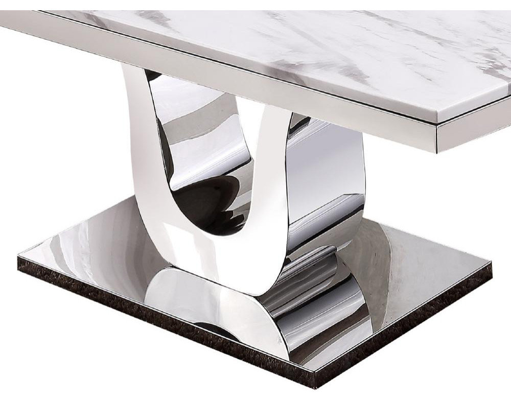 78L White Marble Dining Table Stainless Steel Base - Contemporary ...