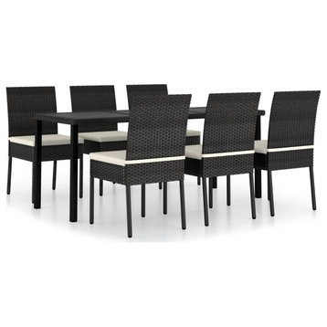 vidaXL Patio Dining Set 7 Piece Dining Table and Chairs Poly Rattan Black