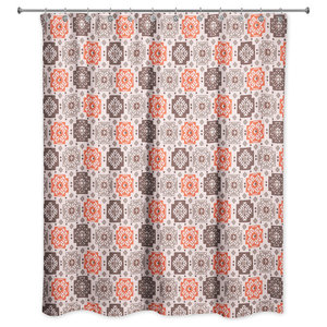 Burnt Orange Coral And Gray Doodle Pattern Shower Curtain
