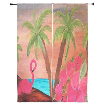 Tropical Birds Sheer Curtains, Flamingo in Paradise