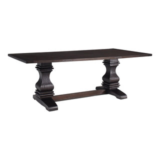 86" Dining Table, Turned Legs, Double Pedestal, Rustic Espresso Brown ...
