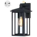 TRUE FINE - 15.6" H 1-Light Black Dusk to Dawn Outdoor Wall Light - 15.6" H outdoor wall lantern sconce light fixture, it's a contemporary beauty yet functional. Powder-coated black finish. This ambient outdoor wall mounted sconce lighting is a decorative wall-mounted fixture that provides a beautiful light for entryway, doorway, foyer, corridor, balcony, patio and porch. It features a built-in dusk to dawn auto sensor which enables the fixture to automatically light on at dusk and off at dawn.