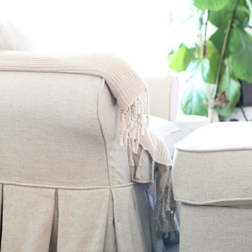 Ektorp Armchair Covers with Pleated Skirt and Footstool Cover in Liege Biscuit