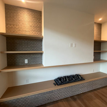 Natural Fiber Wallcovering on Custom Living Room Built-Ins