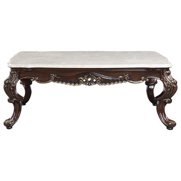 ACME Benbek Coffee Table, Marble and Antique Oak Finish