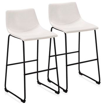 Modern Upholstered Faux Leather Barstools, White