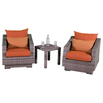 Cannes 3 Piece Sunbrella Outdoor Club Chairs and Side Table Set, Tikka Orange