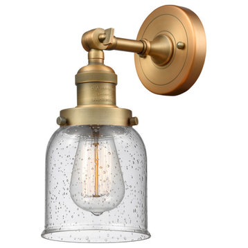 Small Bell 1-Light Sconce, Seedy Glass, Brushed Brass