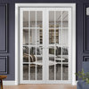 Interior Solid French Double Doors Clear Glass, Felicia 3355 Matte White, 84" X 80"