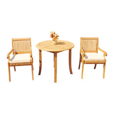 3-Piece Outdoor Patio Teak Patio Dining Set: 36" Round Table, 2 Giva Arm Chairs