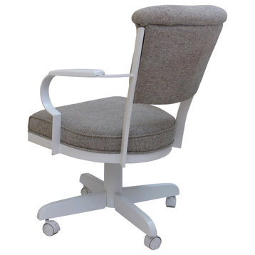 Miami Swivel Metal Caster Chair Wood Armrests - Pitt Base, Portwood Ash - White
