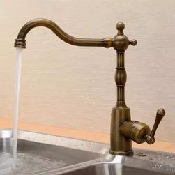 Antique Brass Finish One Hole One Handle Pastoral Mixed Rotatable Kitchen Tap HP - Kitchen Faucets