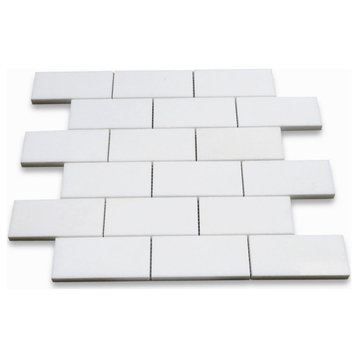 Thassos White Marble 2x4 Brick Subway Mosaic Tile Polished, 1 sheet