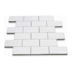 Stone Center Corp - Thassos White Marble 2x4 Brick Subway Mosaic Tile Polished, 1 sheet - Wall And Floor Tile